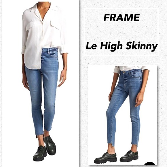 FRAME Denim Raw Hem Jeans Le High Skinny Paltrow Blue Size 25 US 2 Streetwear - Picture 1 of 10